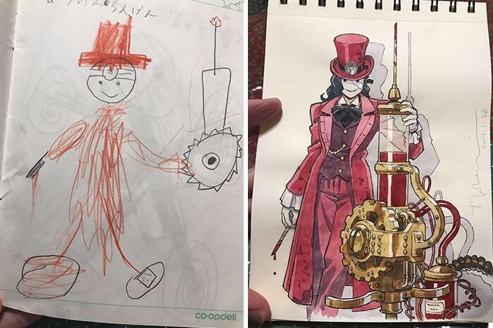 700x466 amazing dad turns kid's drawings into incredible anime characters - Anime Kid Drawing