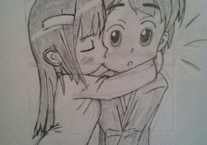 300x210 Animated Cartoon Kiss Sketching Boy And Girl Anime Kissing - Anime Kissing Drawing