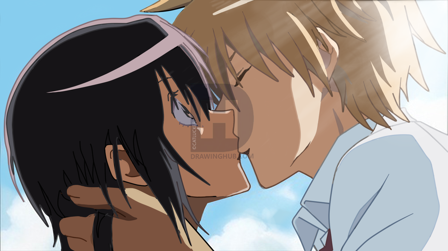 1500x843 How To Sketch An Anime Kiss, Step - Anime Kissing Drawing