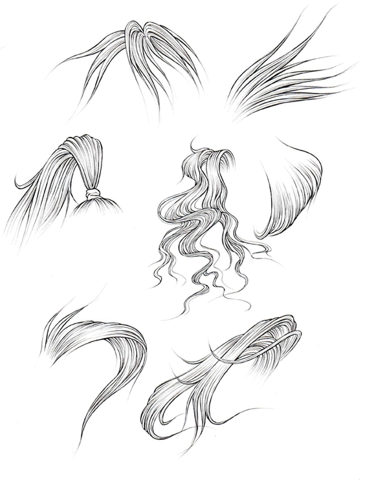 1242x1600 How To Draw Hair - Anime Line Drawing