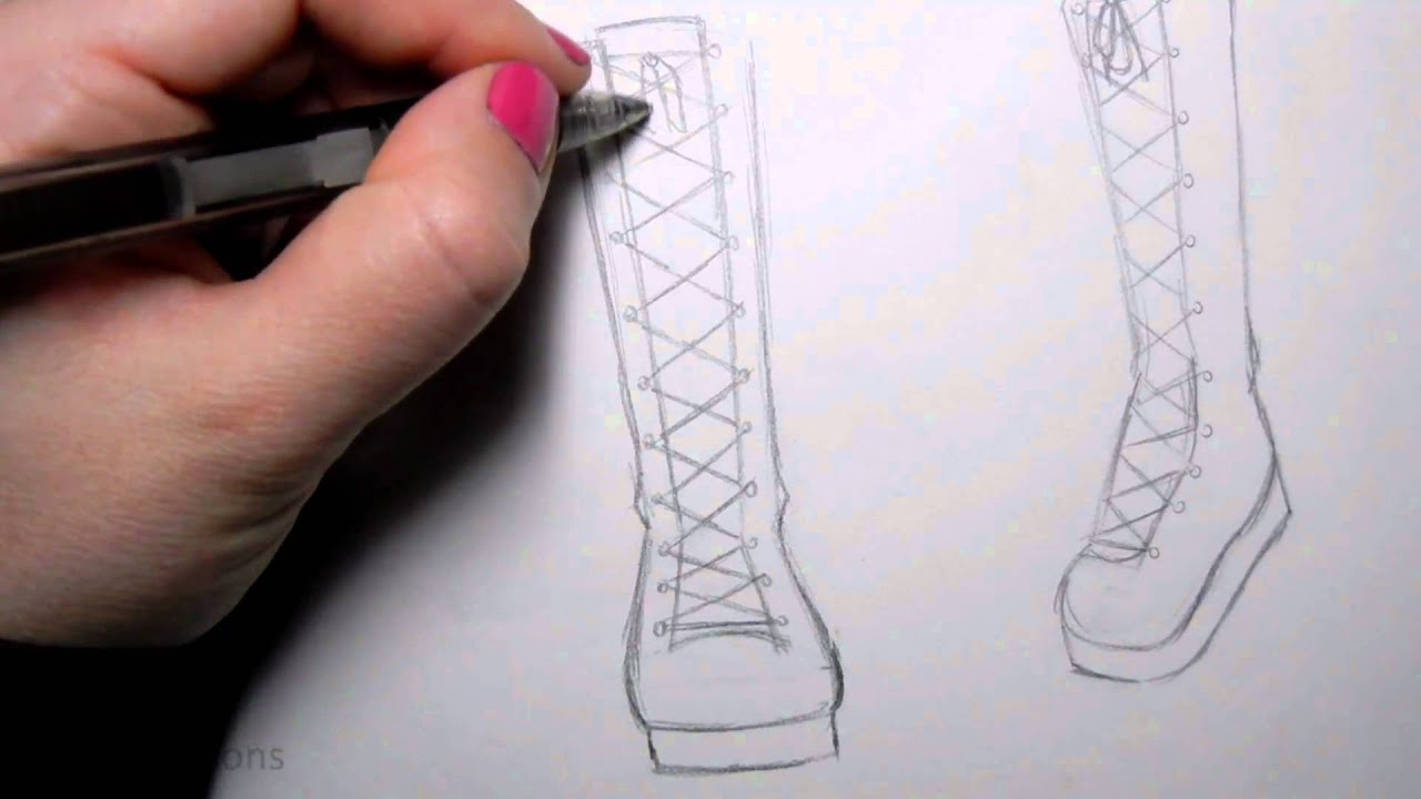1280x720 how to draw manga shoes tall lace up boot - Anime Shoes Drawing