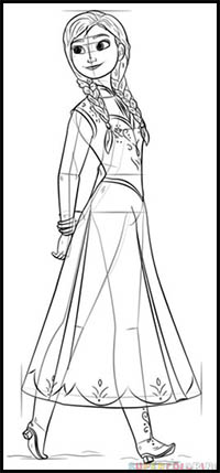 200x429 How To Draw Disney's Frozen Cartoon Characters Drawing Tutorials - Anna Drawing