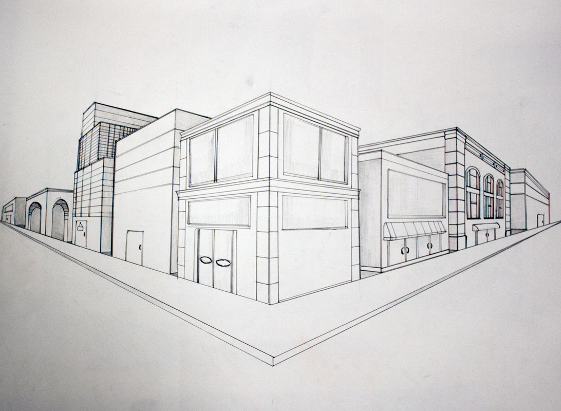 1092x800 Two Point Perspective - Annotated Drawing