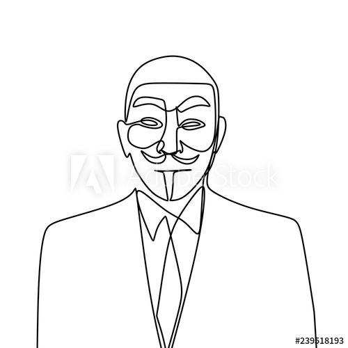 500x500 One Line Drawing Of Anonymous Face Character Portrait Close Up - Anonymous Drawing