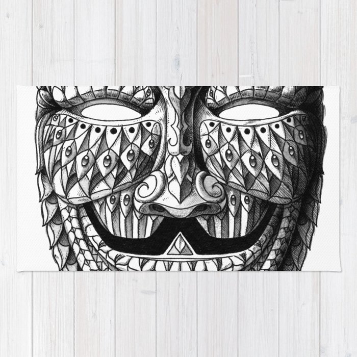 700x700 Ornate Anonymous Mask Rug - Anonymous Mask Drawing