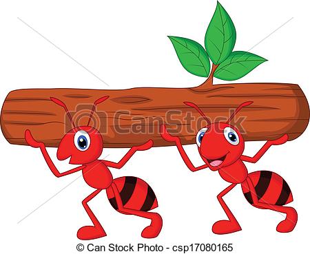 450x369 vector illustration of team of ants cartoon carries log - Ant Cartoon Drawing