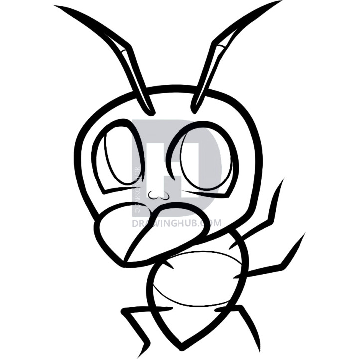 720x720 How To Draw An Ant For Kids, Step - Ant Line Drawing