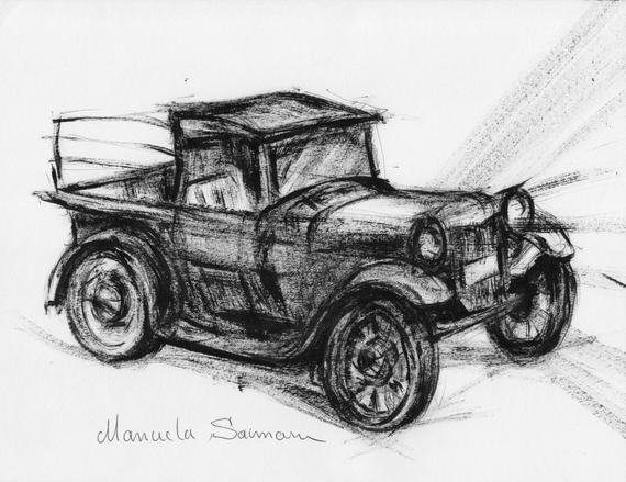 570x439 classic car drawing illustration antique truck car print retro etsy - Antique Car Drawing