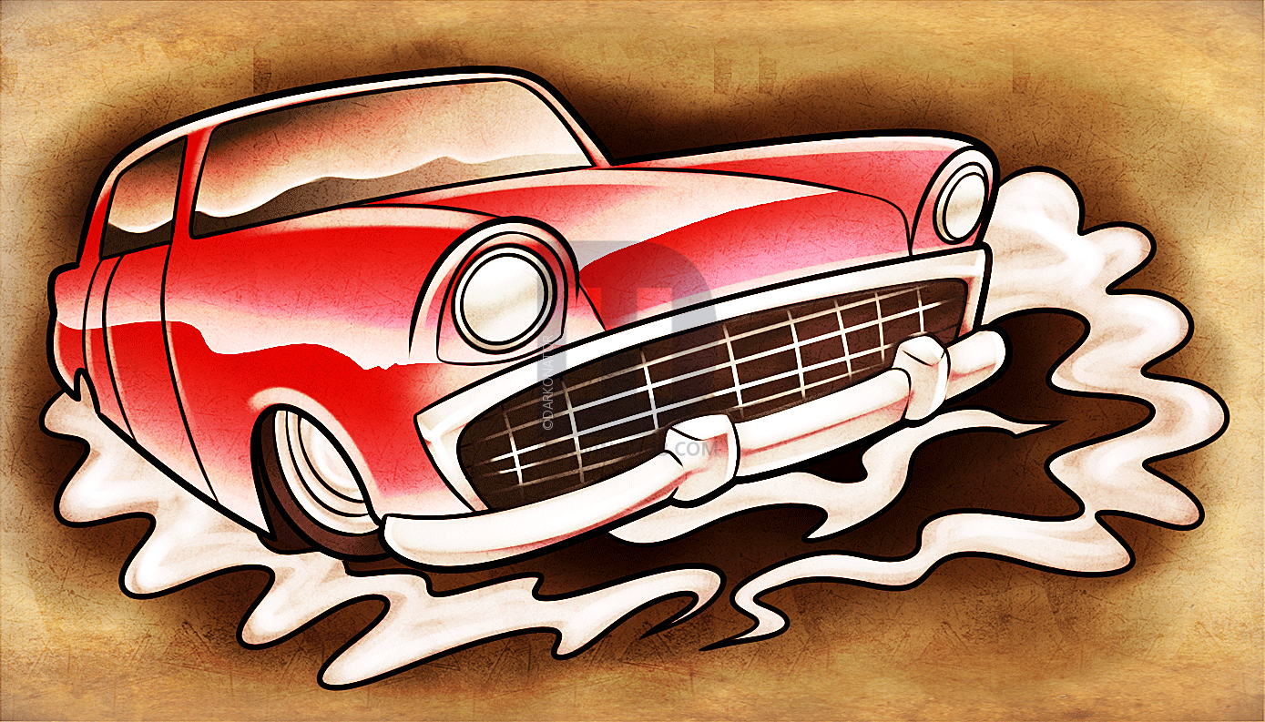 1389x793 How To Draw A Vintage Car, Step - Antique Car Drawing