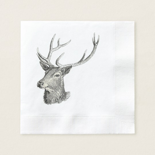 540x540 deer buck head with antlers drawing paper napkin - Antlers Drawing