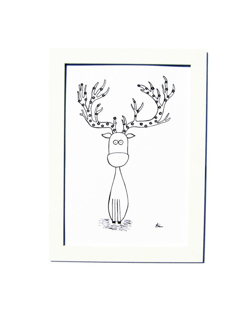 800x1000 drawing handmade deer with floral antlers art and cat - Antlers Drawing