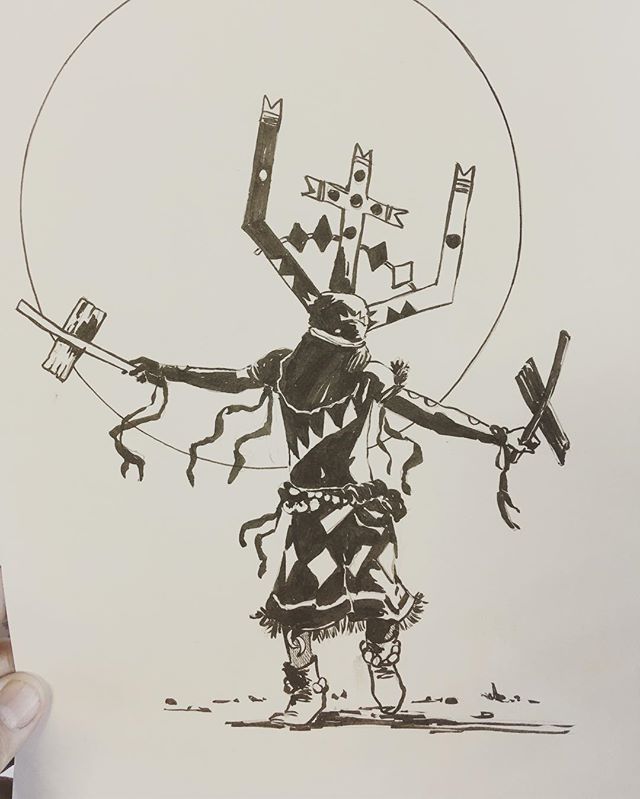 640x799 Apache Crown Dancer Older Drawing Ink On Paper - Apache Drawing