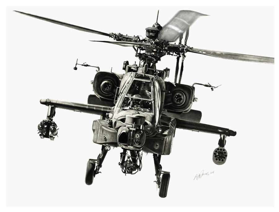 900x684 Gunship Drawing - Apache Drawing