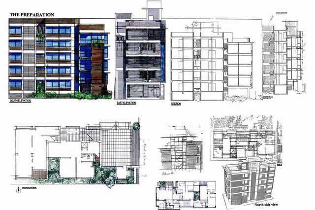 640x426 Kazedewan Apartment Building Nine Drawings Elevation, Section - Apartment Building Drawing