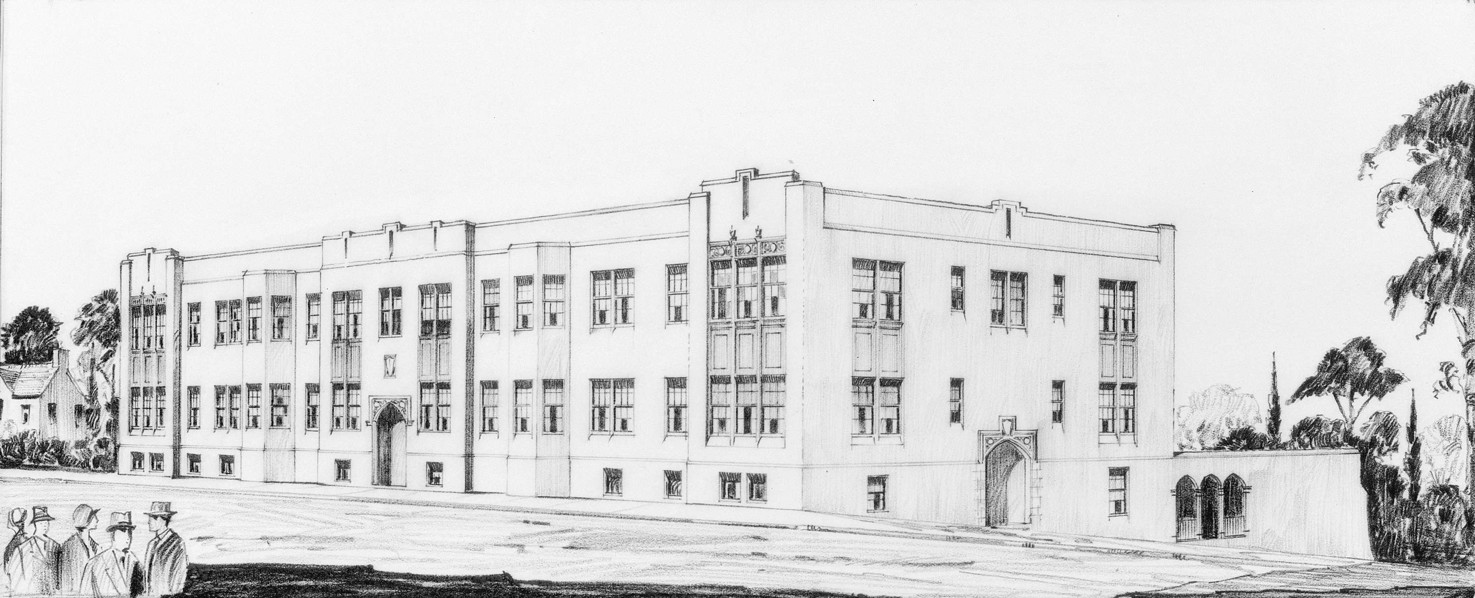 3000x1217 Photograph Of Architectural Perspective Drawing For An Apartment - Apartment Building Drawing