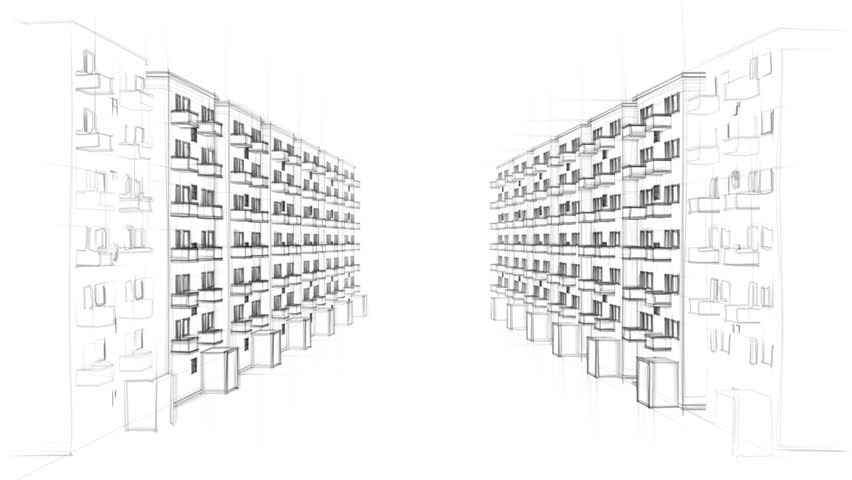 852x480 animated line drawing of a residential street with many apartment - Apartment Building Drawing