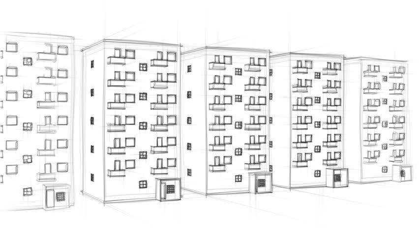 852x480 Animated Drawing Of Tenement Houses Stock Footage Video - Apartment Building Drawing
