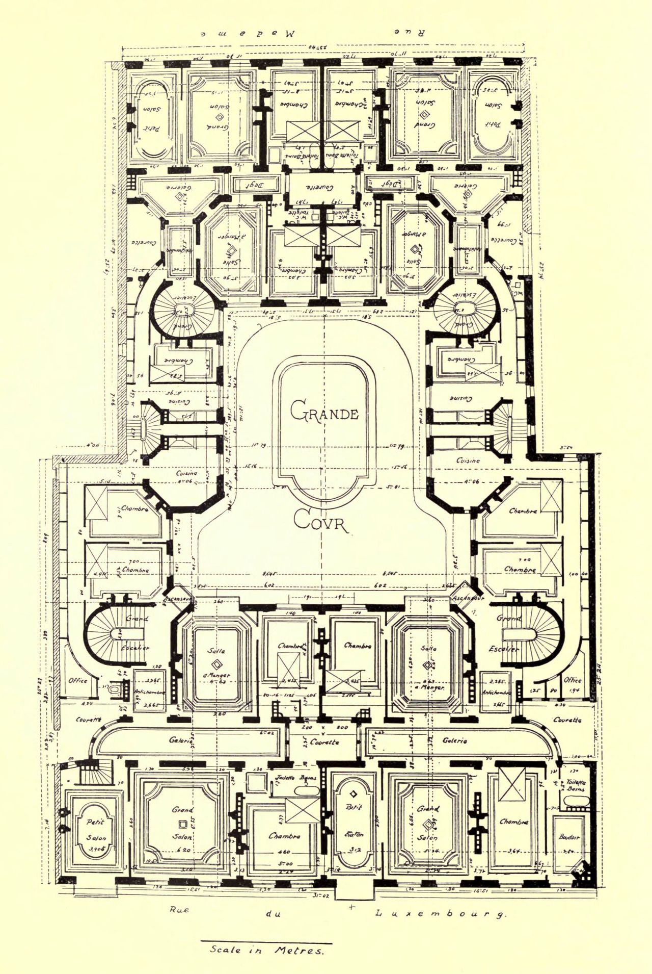 1280x1910 floor plan of an apartment building on rue du luxembourg, paris - Apartment Drawing