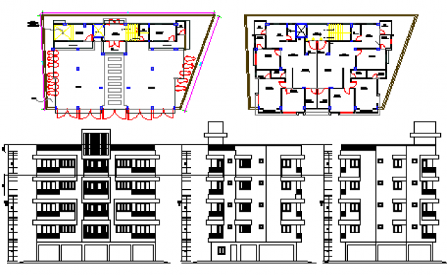 650x400 plan and elevation design drawing of apartment design drawing - Apartment Drawing