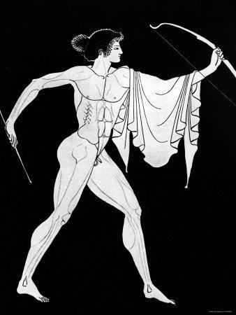 338x450 drawing from a greek krater of the greek deity apollo with bow - Apollo Drawing