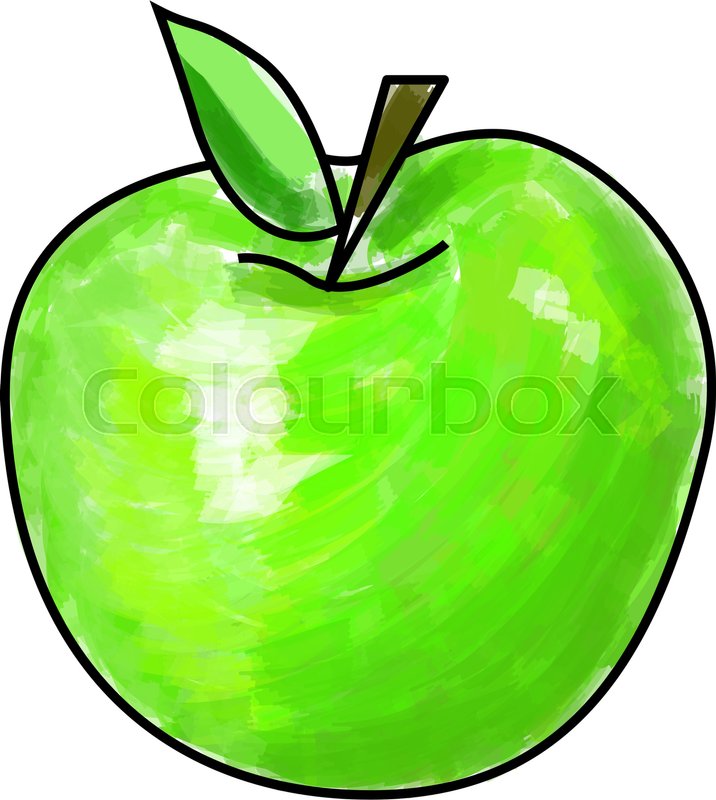 716x800 Cartoon Green Apple Made With Drawing Stock Vector Colourbox - Apple Cartoon Drawing
