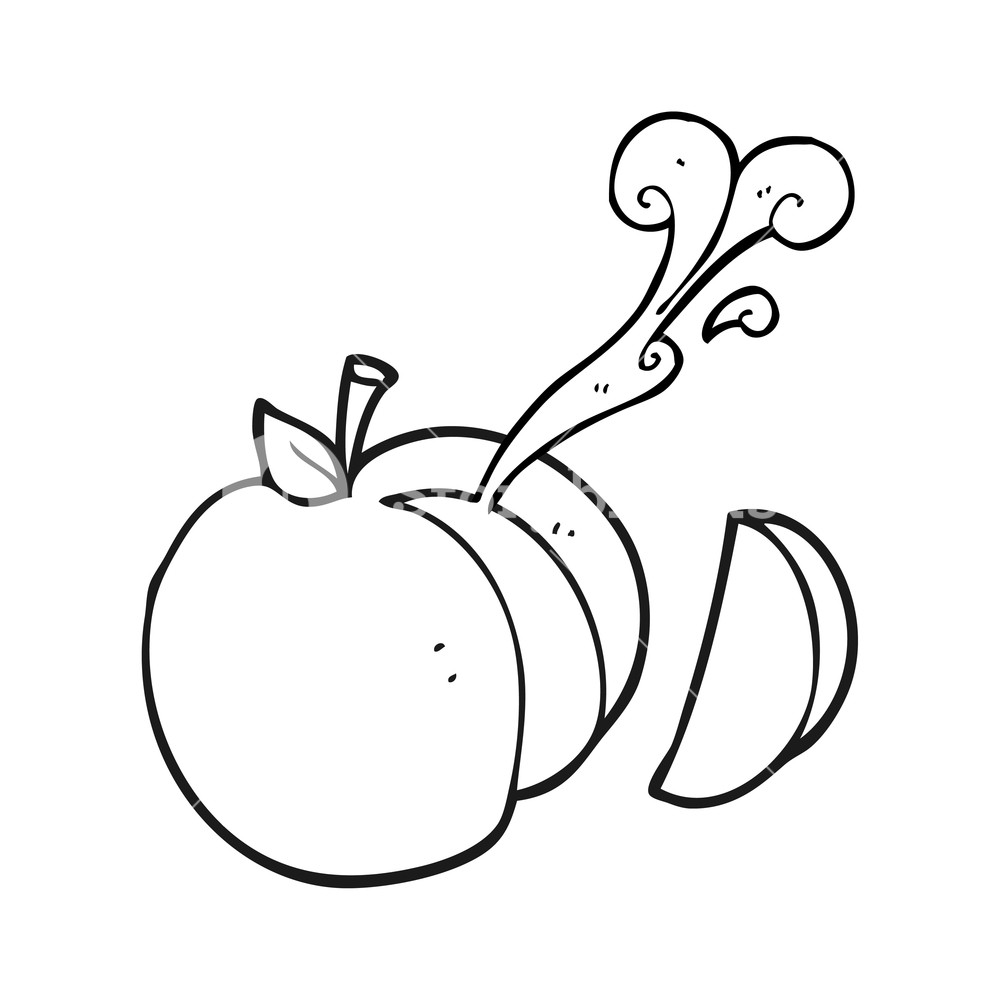 1000x1000 Freehand Drawn Black And White Cartoon Sliced Apple Royalty Free - Apple Cartoon Drawing
