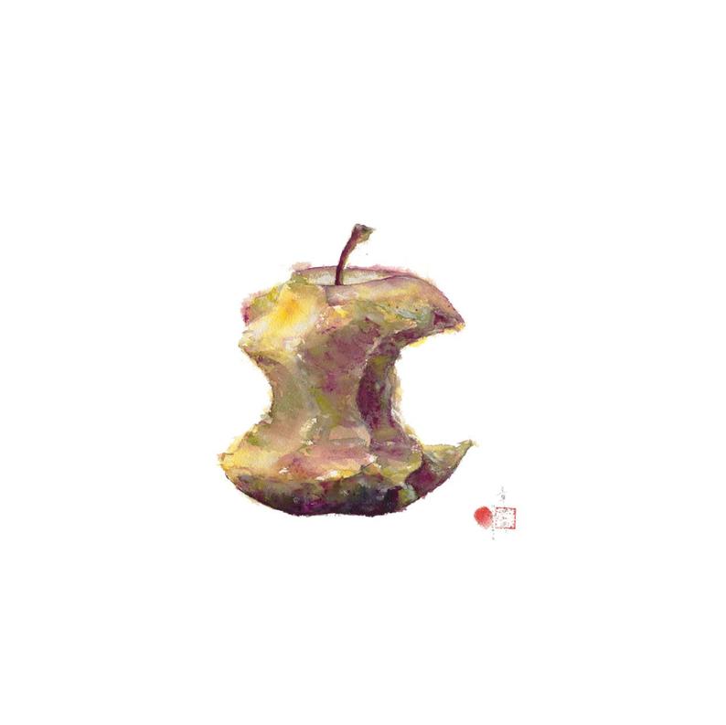 794x793 Print The Apple Core Watercolor Illustration Painting Etsy - Apple Core Drawing