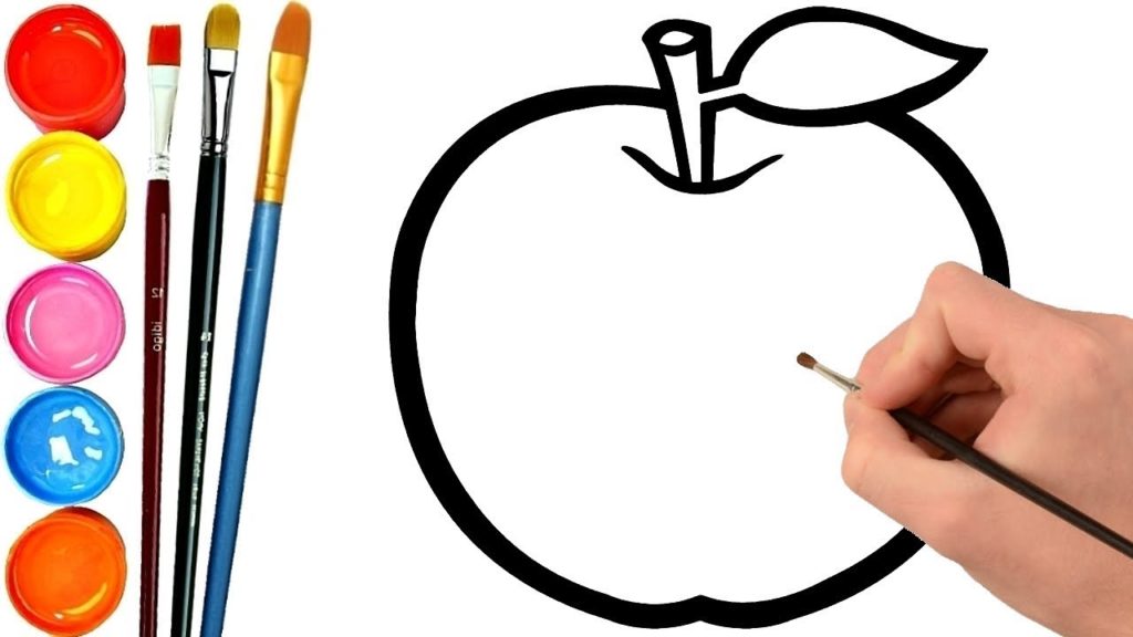 1024x576 How To Draw Apple Coloring Book For Kids Drawing And Learn - Apple Drawing For Kids