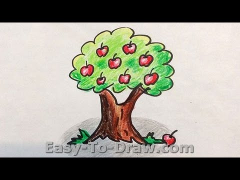 480x360 How To Draw A Cartoon Apple Tree - Apple Tree Drawing