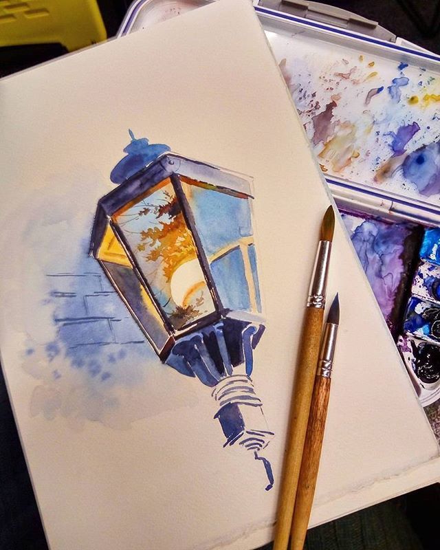 640x800 Lamp With Reflection Watercolour Drawings Art - Aquarelle Drawing