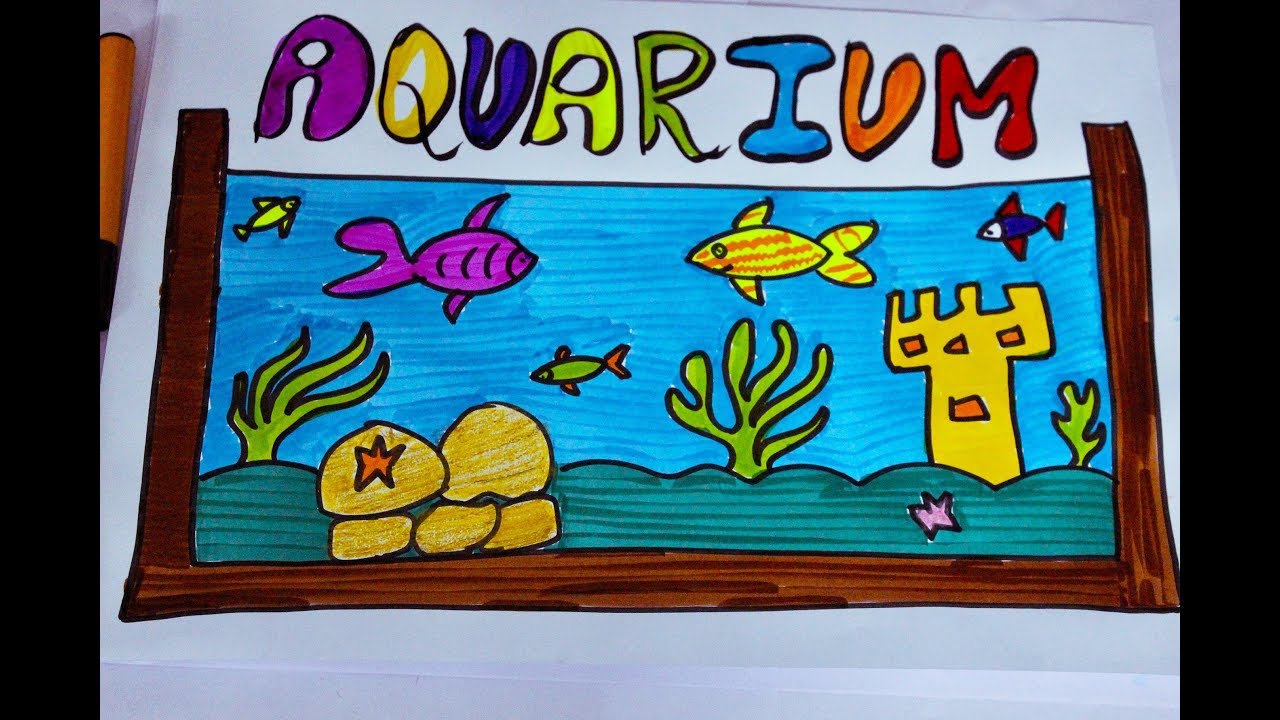 1280x720 how to draw a fish aquarium for kids learn to draw a fish tank - Aquarium Drawing