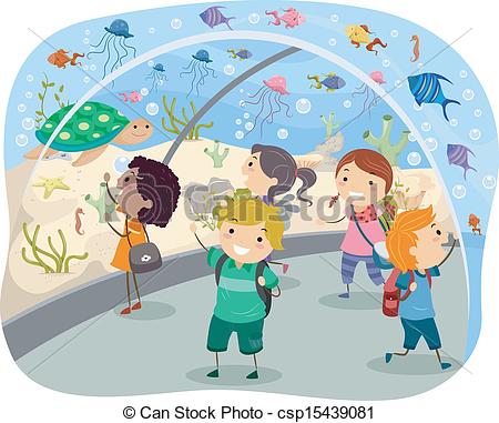 450x381 stickman illustration featuring excited kids on a trip - Aquarium Drawing For Kid