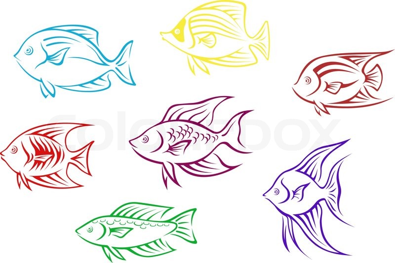 800x534 aquarium fish silhouettes stock vector colourbox - Aquarium Fish Drawing