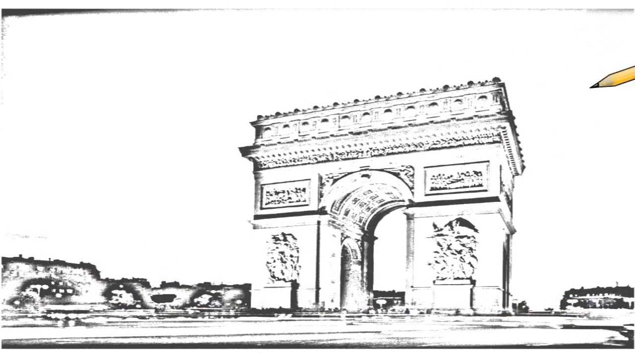 1280x720 auto draw arc de triomphe at dusk, paris, france - Arc De Triomphe Drawing