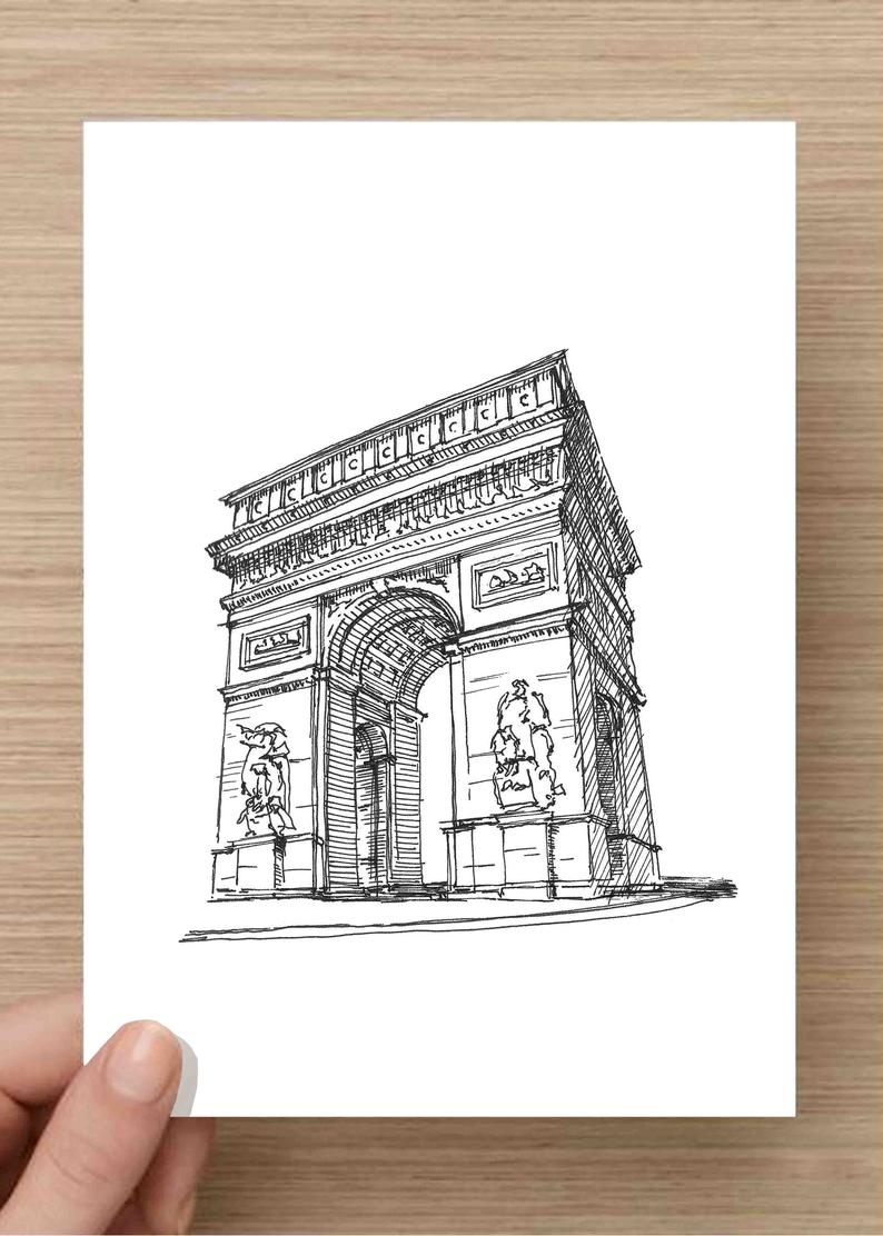 794x1112 pen and ink drawing of the arc de triomphe in las vegas etsy - Arc De Triomphe Drawing