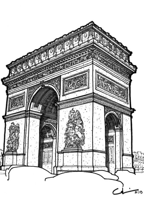 500x700 arc de triomphe greeting card for sale - Arc De Triomphe Drawing