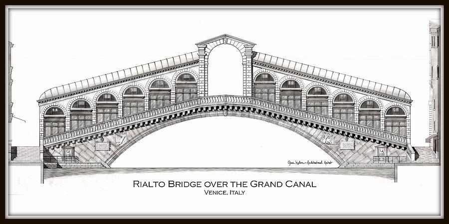 900x450 Rialto Bridge Venice Drawing - Arch Bridge Drawing