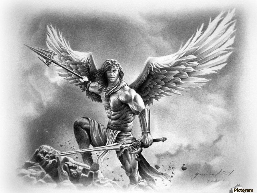 899x676 warrior drawing archangel for free download - Archangel Drawing