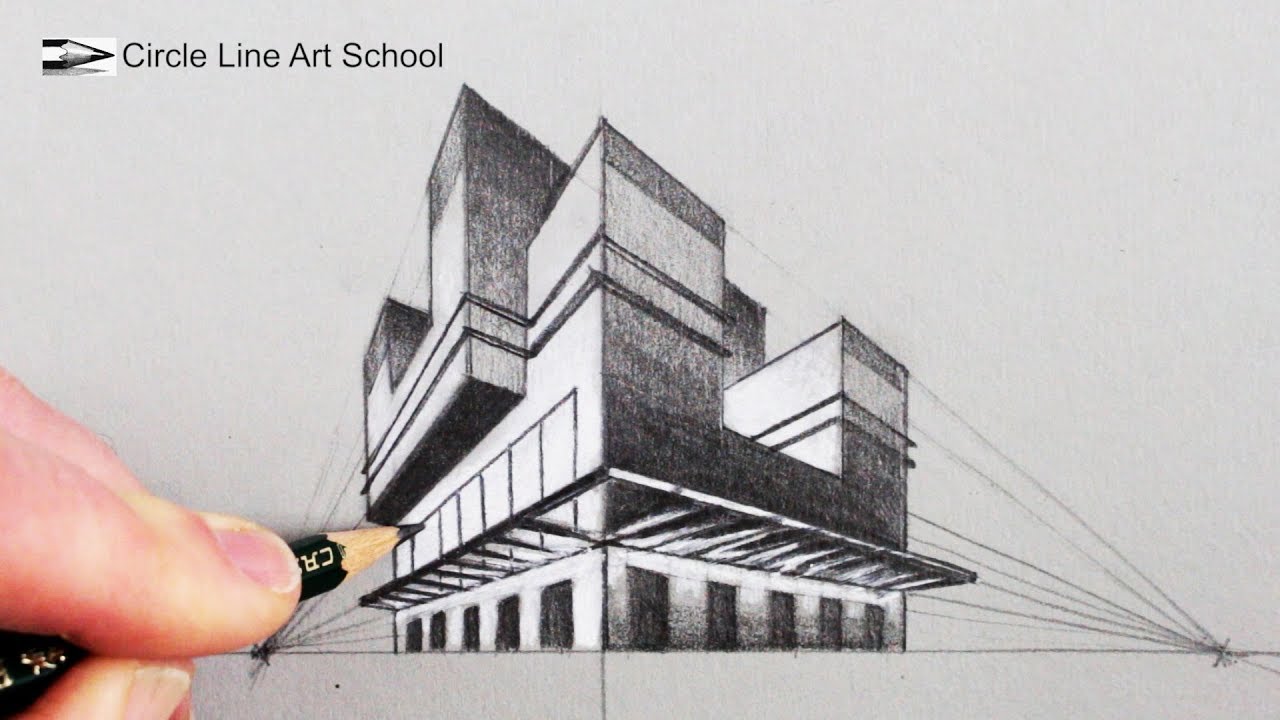 1280x720 How To Draw In Two Point Perspective Building - Architecture Art Drawing