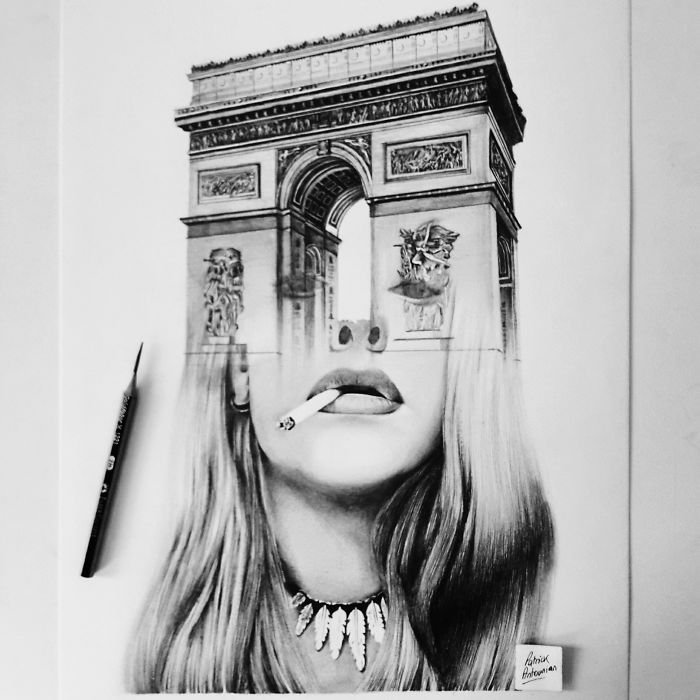 700x700 i merge buildings and people in my double exposure drawings - Architecture Art Drawing
