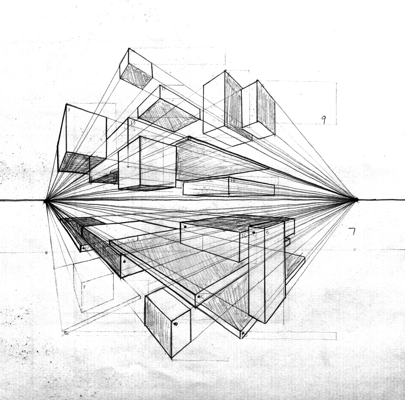 1640x1620 Two Point Perspective - Architecture Drawing