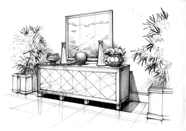 600x424 Pen And Ink Drawing Practice On Behance Interior Renderings - Architecture Drawing Practice