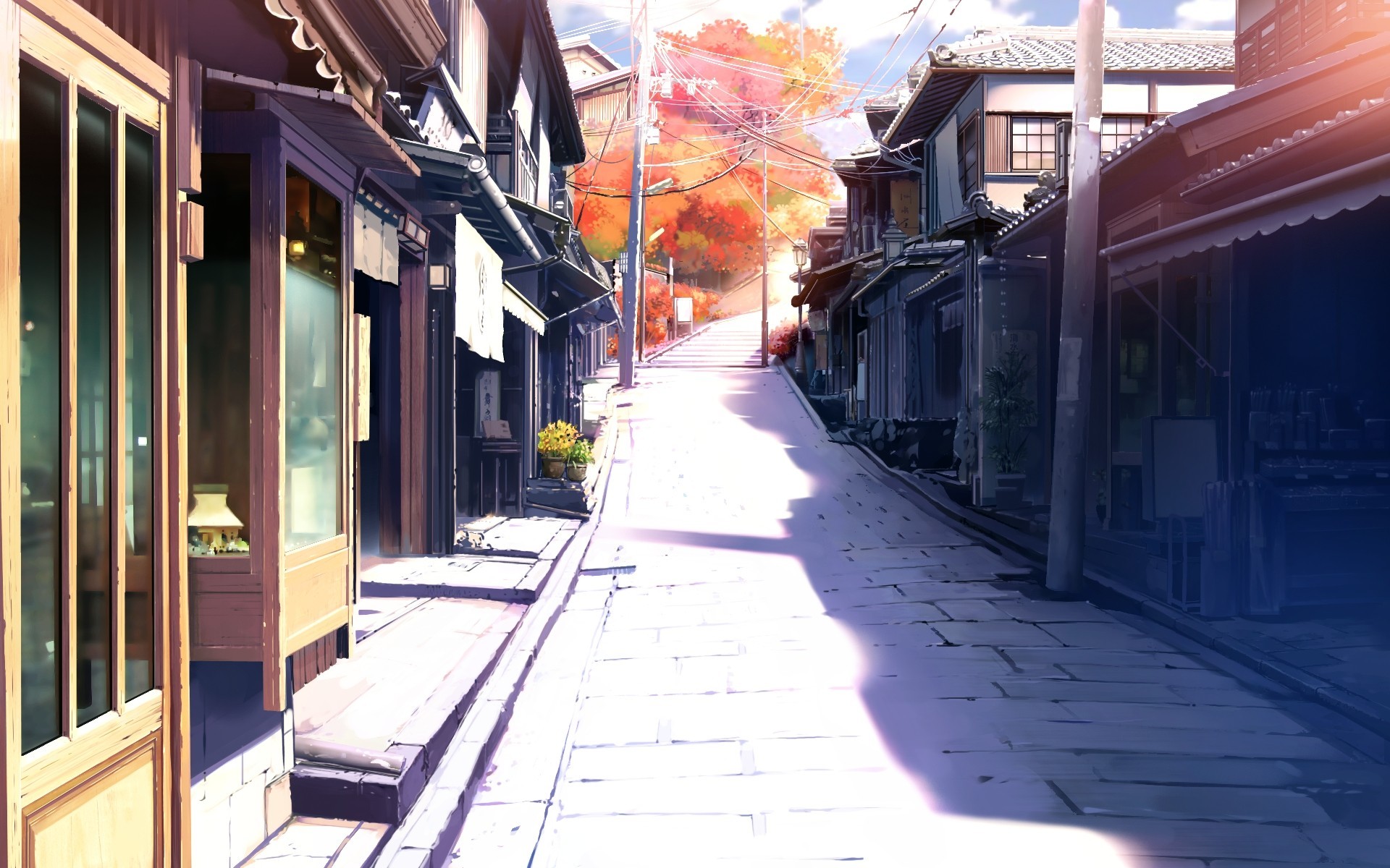 1920x1200 Anime, Fall, Architecture, City, Road, Landscape, Drawing - Architecture Drawing Wallpaper