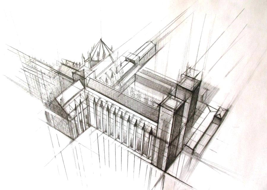 900x639 Sketch Wall Paper - Architecture Drawing Wallpaper