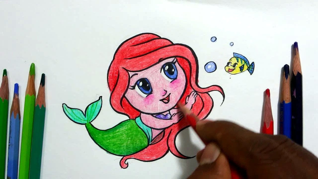 1280x720 drawing chibi ariel how to draw cute cartoons - Ariel Cartoon Drawing
