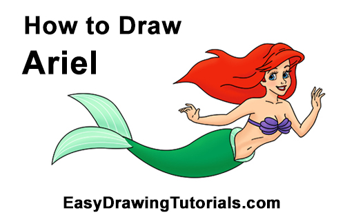 500x315 how to draw ariel from the little mermaid - Ariel Cartoon Drawing