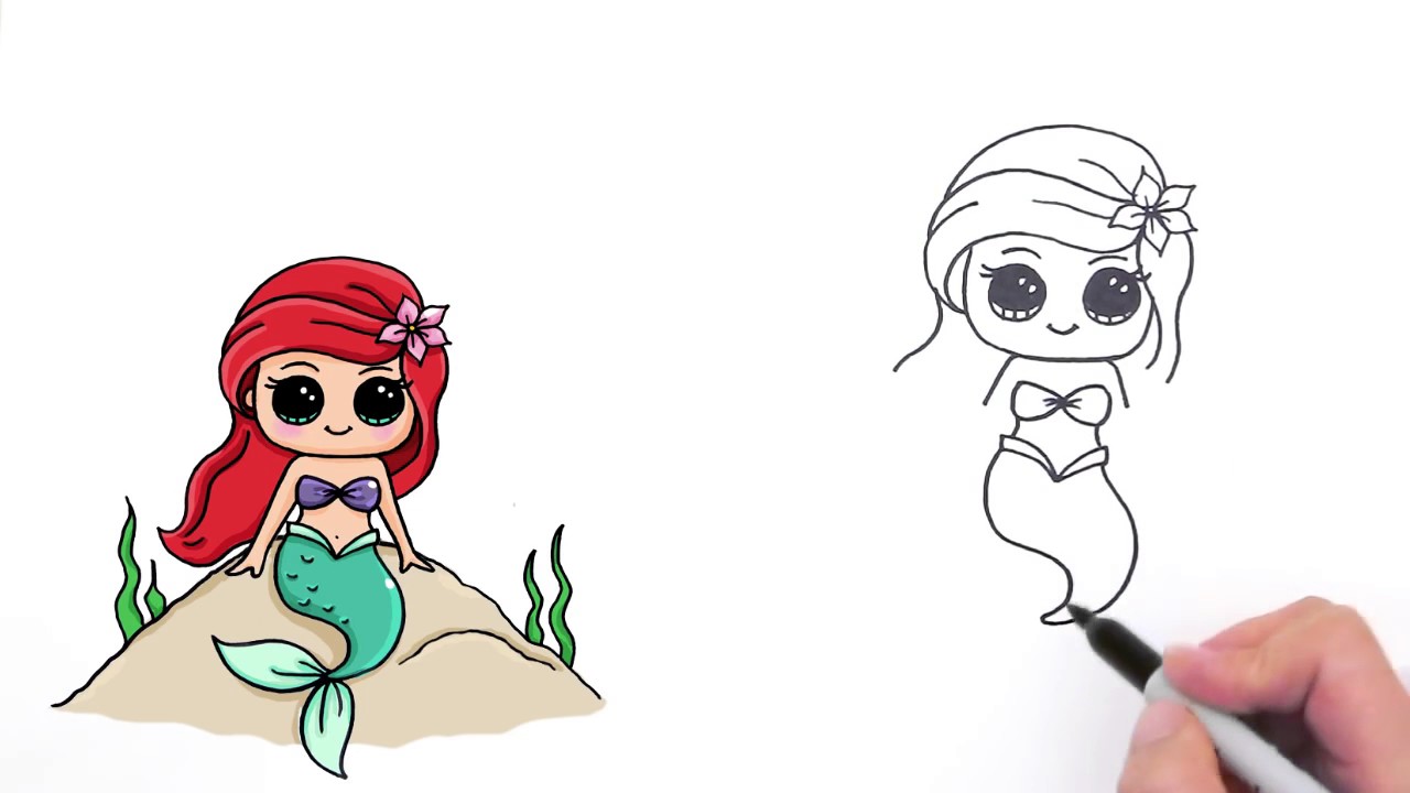 1280x720 how to draw mermaid ariel cute and easy - Ariel Cartoon Drawing