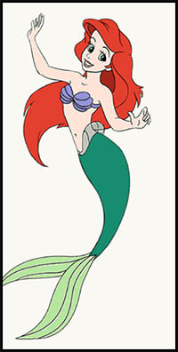 200x396 How To Draw The Little Mermaid Cartoon Characters Drawing - Ariel Cartoon Drawing
