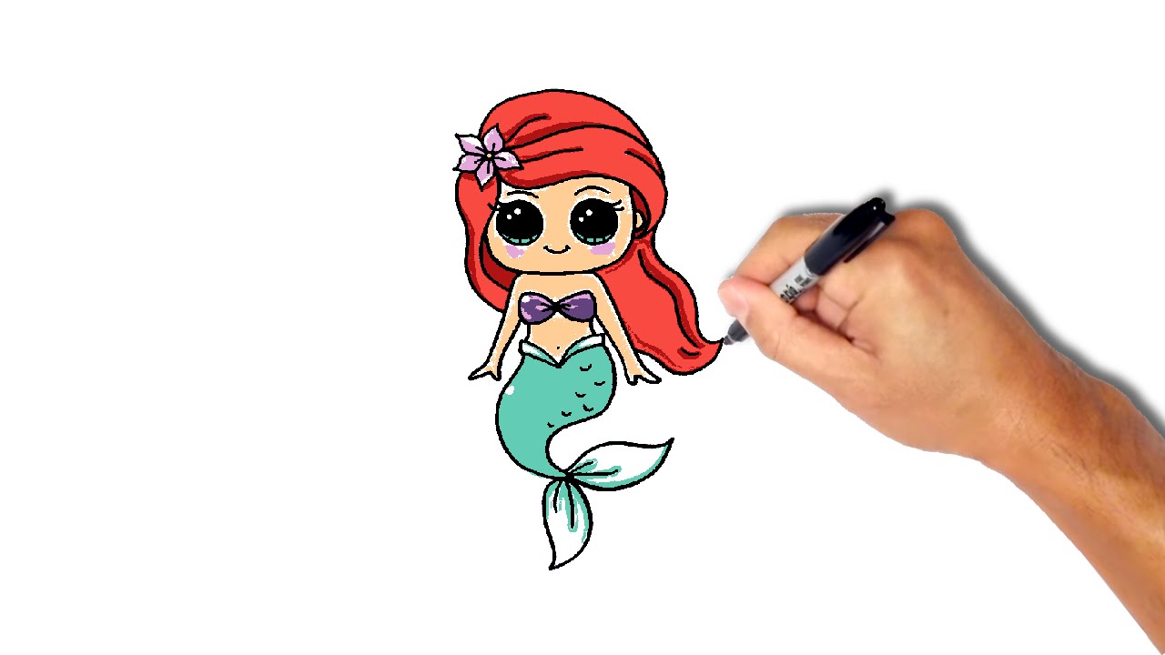 1280x720 how to draw and paint mermaid ariel easy step - Ariel Cartoon Drawing