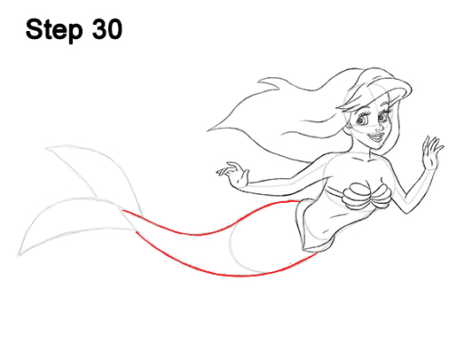 523x404 How To Draw Ariel From The Little Mermaid - Ariel Drawing